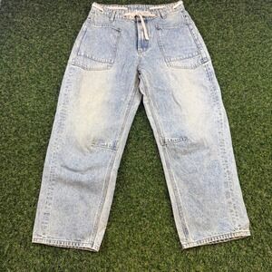 Miou Muse Acid Wash Wide Leg Drawstring Jeans Light Blue P4064 Mens Size Medium